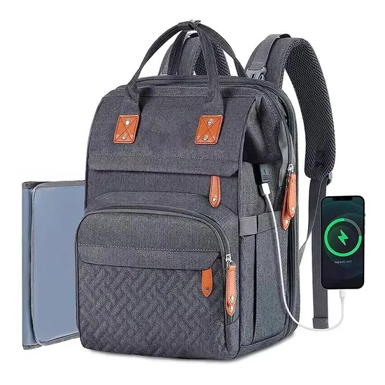 Zaino per pannolini con barra per giocattoli, borsa da viaggio multifunzionale, culla pieghevole per neonati, borsa per la mamma, porta biberon e contenitore per pannolini