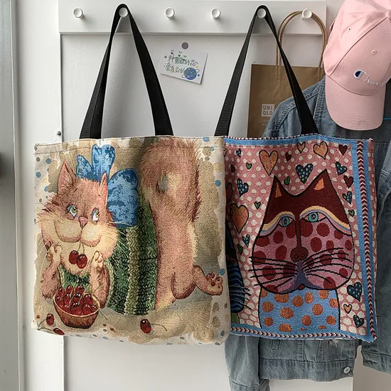 Borsa in tela stampata in stile europeo e americano, borsa tote grande e capiente per mamma, borsa monospalla per studenti