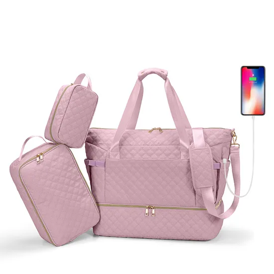 Nuovo design 2 in 1 set in pelle PU trapuntata mamma bambino pannolino borsa zaino